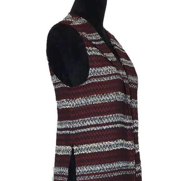 BCBGeneration Vest Duster XS White Black Red Tweed Stripe Washable Knit Topper - Picture 4 of 8